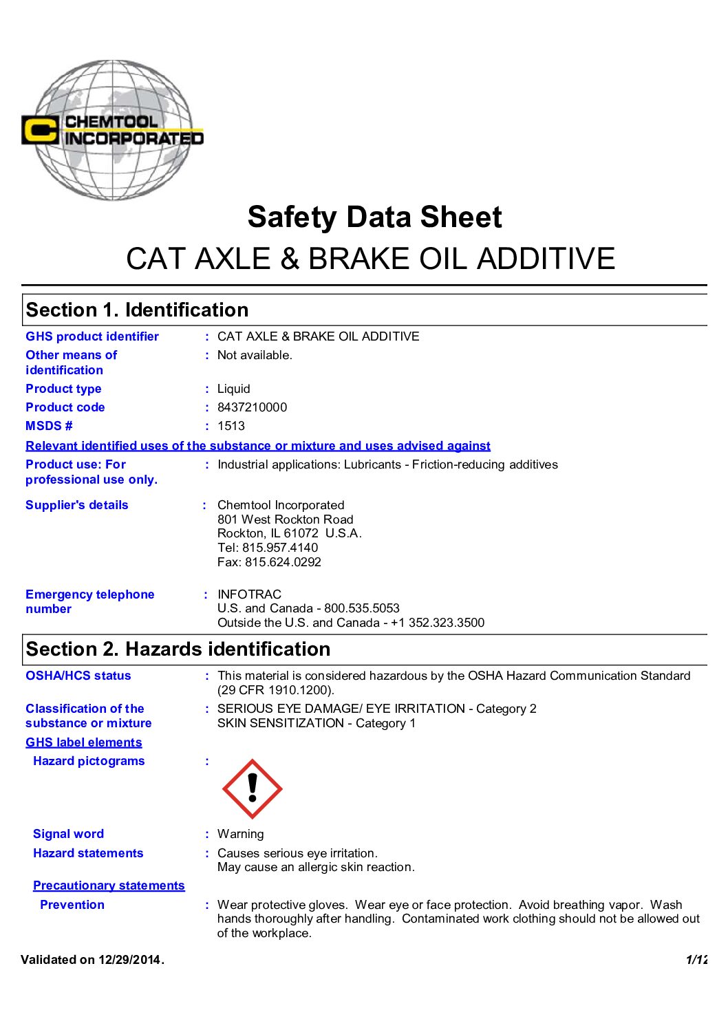 CAT AXLE BRAKE OIL ADDITIVE