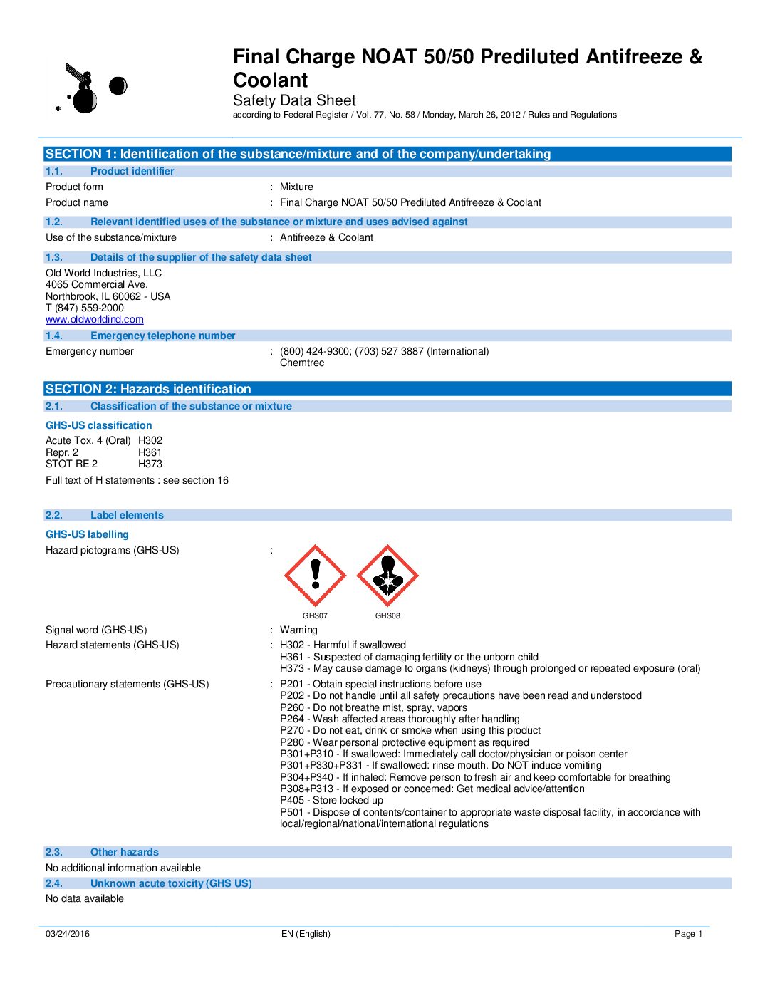 Final Charge NOAT 50 50 Prediluted Antifreeze and Coolant