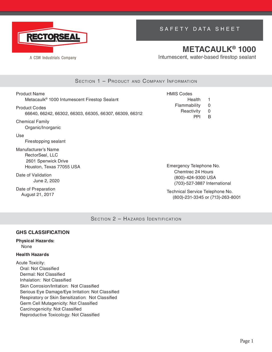 Metacaulk 1000 Intumescent Firestop Sealant